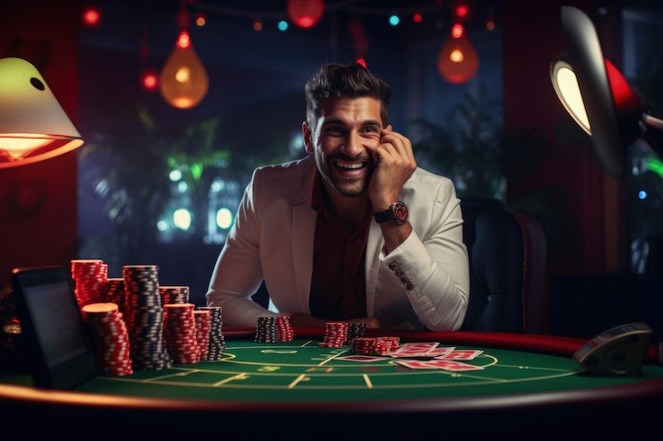 Studio live dealer permainan meja di platform haya777 menampilkan meja baccarat dengan dealer langsung